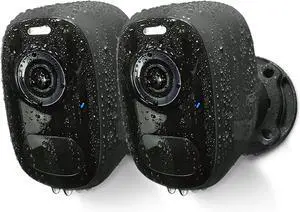 Magnetic Security Cameras Wireless Outdoor - Home Battery Powered WiFi Camera 2K Video/Color Night Vision/AI Motion Detection Siren Alarm and Spotlight 2-Way Audio Waterproof SD/Cloud (Black(2pcs))