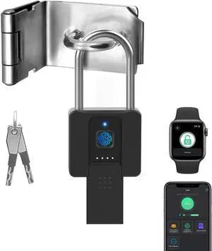eLinkSmart Long Fingerprint Padlock - Remote Authorization via Phone, Heavy Duty, Waterproof, Anti-Theft, USB Type-C, Supports iOS & Watch