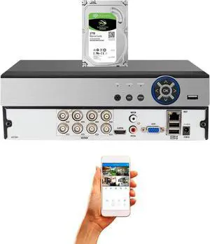 Evertech H.265 8 Channel Hybrid DVR Security Recorder with 2TB Hard Drive, Compatible with 720P, 1080P AHD/TVI/CVI/Analog Cameras