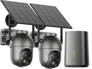 Aume 4MP Security Cameras Outdoor Wireless, No Subscription, 2 Cam-Kit, Solar-Powered, Home Security Camera System with 360° Pan & Tilt, Color Night Vision, Easy Setup, 5GHz & 2.4GHz Router Compatible