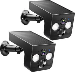 Solar Security Cameras Wireless Outdoor 2K Battery Powered AI Motion Detection 2-Way Talk Color Night Vision WiFi Waterproof SD/Cloud Storage Non-stop Solar Panel Camera Outdoor Wireless 2-Pack