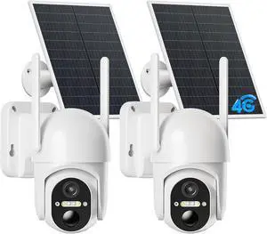 4G LTE Cellular Security Cameras, 2 Pack Solar Powered No WiFi Security Camera Outdoor with 360° View, 2K Color Night Vision, Includes SIM Card(Support Verizon/AT&T/T-Mobile)