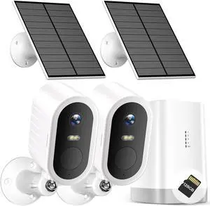 Security Cameras Wireless Outdoor,5G/2.4G WiFi Home Security System with 2-Cams Kit Solar Cameras for Home Security 2K,180-Day Battery,Local Storage & No Subscription 128GB Memory Card