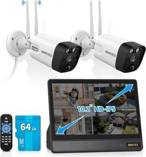 OOSSXX (10 UHD Monitor 2-Way Audio 2-Antennas Enchance WiFi Wireless 5MP PIR Outdoor Camera Wireless Home Security Cameras System with Monitor Indoor Video Surveillance DVR Set