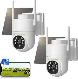 4G LTE Cellular Security Camera, No WiFi Solar Powered Security Camera, Auto Tracking, Color Night Vision, Motion Detection, 2 Way Audio, Built in SIM Card, Support Verizon/AT&T/T-Mobile(2 Pack)