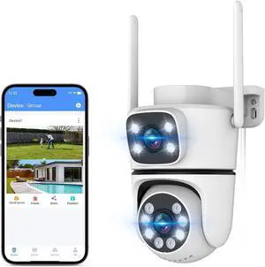OHWOAI 5MP Dual Lens Security Camera Wireless Outdoor, 2.4g/5g Dual Band WiFi PTZ Surveillance Cameras with Auto Motion Tracking