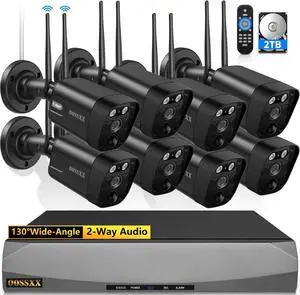 OOSSXX 2-Way Audio & PIR Detection Dual Antennas Outdoor Wireless Security Camera System 5.5MP Wi-Fi Video Surveillance DVR Indoor