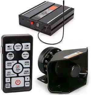 BooYu 12V 200W 20 Tones Police Warning Emergency Siren PA System for Firefighter Ambulance Vehicles Truck Car SUV ATV UTV[180° Design Speaker][Wireless Remote Handheld Microphone][2 x 10A Switches]