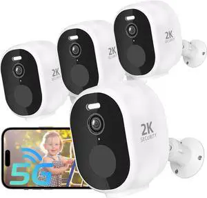 4Pack 2.4G&5G Security Cameras Wireless Outdoor, 2K Battery Powered Indoor Cameras for Home Security, AI Motion Detection Siren,Two-Way Talk, Color Night Vision, Waterproof,Works w/Alexa