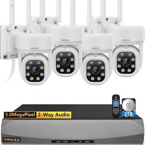 OOSSXX (Auto-Video Tracking & 2-Way Audio) WiFi PTZ Outdoor Security Camera System Pan 5MP Wireless Cameras System 16 Channel NVR Video Surveillance DVR Set