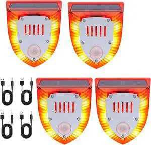 Solar Outdoor Motion Sensor Alarm - Dog Barking&Gunshot Sound 129db, Light Strobe Light Warning Lamp with USB, Motion Detector Noise Maker Warning Lamp for Home, Villa, Farm, Barn, Yard(4 Pack)