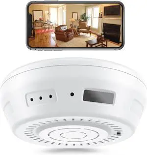 Hidden Camera Smoke Detector Wireless WiFi - Nanny Cams with Cell Phone App - 180 Days Battery Power, Night Vision, Motion Detection, Sideways Lens for Indoor Security, No Audio