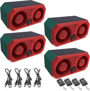 Solar Motion Sensor Alarm Outdoor: Motion Sensor Dog Barking Sound with 2 * 130db Noise Maker & 13 Sounds, Support Recording & Volume Adjustable, Dog Barking Alarm for Home Security (4 Pack)