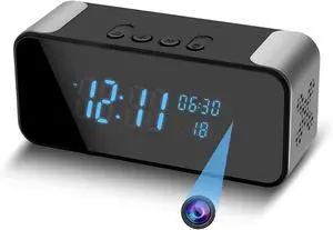 Hidden Camera,Wireless Indoor Camera for Home Security, 3 in 1 Nanny Cam with Clock & Bluetooth Speaker, 4K HD Night Vision & Motion Detection,Local SD Recording/Replay, Video Only Security Camera