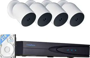 4K PoE Security Camera System, 4pcs H.265 4K Wired Surveillance Cameras Outdoor Home, Smart AI Detection, Color Night Vision,Built-in Mic, 8CH NVR with 2TB HDD (White, 4 Camera)