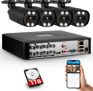 8CH H.265+ DVR and 4 x 1920TVL 2MP Home CCTV Cameras,Wired Security Camera System Outdoor, Smart face Capture and face Retrieval Functions,Email Alert, Mobile APP & PC Remote,1TB Hard Drive