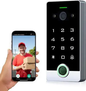 Smart WiFi Video Intercom & Doorbell Tuya Access Control System, All-Metal Fingerprint Keypad 1080P Night Vision Camera, Video Monitoring, Fingerprint/Password/Card/Tuya APP Remotely Unlock