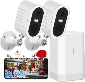 Security Cameras Wireless Outdoor,No Subscription,2 Cam-Kit,Support 2.4G & 5G WiFi Router,Home Security System with 2K Night Vision,Supports 128GB Local Storage,PIR Alerts,Motion Detection