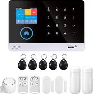 Wireless Home Alarm Security System 13PCS 433MHz LCD Display with Host Remote Controls Alarm Window Door Sensor WiFi+GSM Auto Dial Alarm Compatible with Alexa Google Home Voice Control