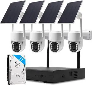 Surveillance NVR Kit, 4pcs Security Cameras for Outdoor, Indoor with Solar Powered Battery, 10 CHN NVR, 2K HD 4MP Clarity, 2.4G WiFi Wireless Connection