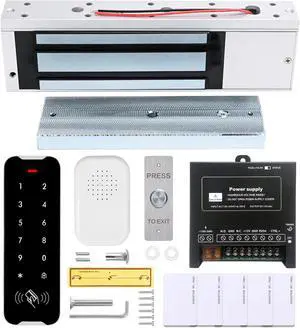 Door Access Control Kit, RFID Keypad, 1200LB Magnetic Lock Set, Exit Button, Doorbell, Power Supply Controller, 10 RFID Key Fobs (XC50-500kg-Kit)