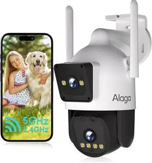 Alaga Outdoor Security Camera,Black Light Full Color Night Vision,F1.0 Dual Lens,AI Motion Detection,5G and 2.4G WiFi,Weatherproof,Two Way Audio,360° Detailed Coverage,Cloud and Local Storage