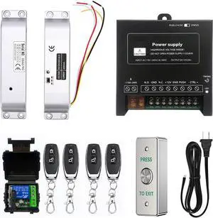 Electric Drop Bolt Lock with 4 Remote Controls Fail Safe Door Access Control Kit with Power Supply and Exit Button Easy DIY Install for Home/Office Security