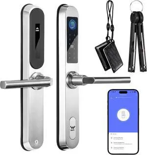 Slim Smart Lock for Sliding Glass Door, Waterproof Keyless Smart Mortise Lock with Camera, WiFi Keypad Aluminum Fingerprint Door Lock with Handle - 5 Unlocking Methods for 40-120mm Door