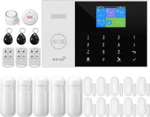 Smart Home Security Alarm Kit, Wireless WiFi Home Alarm System with Siren, PIR Motion Sensor, Remote Controls, Window/Door Sensor, Support SMS Push/APP Connection (24pcs kit)