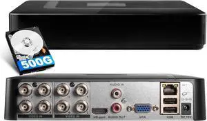 8CH H.265+ 1080p CCTV Recorder DVR, 6-in-1 Surveillance DVR with 500GB HDD,Supports 8CH Analog Cameras, Security Camera Home Surveillance System, Support Smart Motion Detection & Remote Access