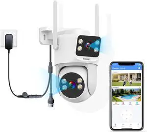 OOSSXX (2-Way Audio & Auto Tracking) Dual Lens PTZ Outdoor Security Camera, 2.5K Wireless Cameras 2.4G/5G WiFi for Home Security System, Color Night Version, Motion Detection