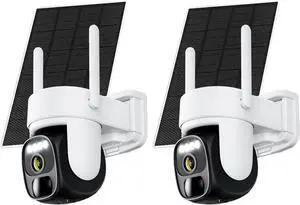 Hawkray Solar Security Camera Wireless Outdoor:5&2.4G WiFi,3X Zoom,2K Resolution,360° Pan-Tilt Control,Two-Way Audio,Siren,PIR Motion Detection(2 Pack)