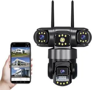 4G LTE Cellular Security Camera Outdoor Wireless, 3-Lens System for 360° View, Plug-in Power, No WiFi Needed, AI Human Detection, Color Night Vision, 2-Way Talk, Siren Alarm