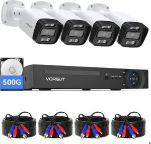 Wired Security Camera System, 8 Channel 5MP Lite CCTV Surveillance DVR Kit with 4 x 3MP Home AHD Security Camera Outdoor, IP66 Waterproof Metal Shell, Remote Access, Smart Detection,500G HDD