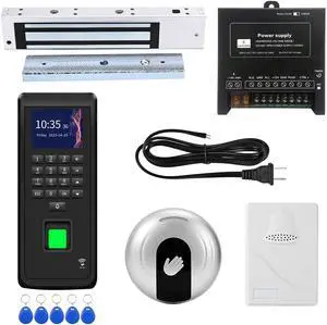 Biometric Access Control System with Fingerprint Scanner, LCD Display Keypad, RFID Card, Infrared Exit Button, 600lb Magnetic Lock - Supports 3000 Users & Attendance Tracking