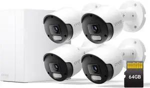 4K 8CH NVR Security Camera System, 4pcs H.265 Bullet Security Cameras Outdoor with 8× Auto Zoom, AI Detection, Color Night Vision, IP67 Waterproof, 64GB SD Card, No Subscription