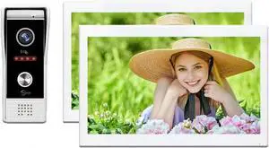 ANJIELO SMART WiFi Video Intercom System Doorbell with Camera,1080P 10 Inch Touch Screen Monitor(White),Ring Doorbell Camera,Support Night Vision Remote Unlock Dual-Way Intercom (1 Bell+ 2 Monitor)