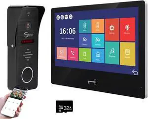 Wireless Video Door Phone Intercom System 1080P Tuya WiFi 10 Inch Touch Monitor (Wired) Smart Home Doorbell Camera Unlock Record Motion for Home Apartment,32G