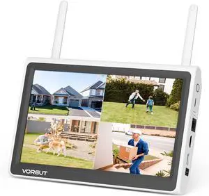 [No HDD] VORGUT 10'' LCD Wireless WiFi NVR 10 Channels Network Video Recorder, Built-in WiFi Router, Support up to 6TB HDD, 24/7 Record, Easy Remote View, Only Work with VORGUT Solar Wireless Camera