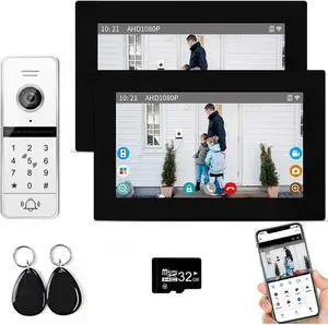 Wireless Video Intercom System Wired 2 Unit 7 Inch Touch Monitor for Home Residencial RFID Card Access 1080P Doorbell Camera Tuya Video Intercoms for Apartment