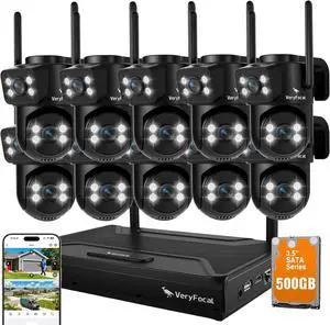 Dual Lens Wireless Security Camera System, 10-Set 2-in-1 PTZ WiFi Cameras for Home Security, CCTV Outdoor Surveillance Kit, 10CH 8MP NVR, 500GB HDD, Plug-in Power Dual Lens Wireless Security Camera System, 10-Set 2-in-1 PTZ WiFi Cameras for Home Security, CCTV Outdoor Surveillance Kit, 10CH 8MP NVR, 500GB HDD, Plug-in Power