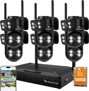 Dual Lens Wireless Security Camera System, 6-Set 2-in-1 PTZ WiFi Cameras for Home Security, CCTV Outdoor Surveillance Kit, 10CH 8MP NVR, 500GB HDD, Plug-in Power Dual Lens Wireless Security Camera System, 6-Set 2-in-1 PTZ WiFi Cameras for Home Security, CCTV Outdoor Surveillance Kit, 10CH 8MP NVR, 500GB HDD, Plug-in Power