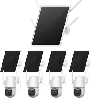 FOINNEX Security Camera, Solar Camera Wireless Outdoor, 4-Cam Pack, Solar Powered Home Security Camera with 360° Auto Tracking, Pan & Tilt, Night Vision, 5G & 2.4G Router, No Subscription