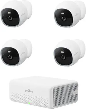 youkey 4Pack Camera S320 with Homebase H310, 2.5K QHD Security Camera with Dual Band WiFi 6, Built-in 8GB Storage, Color Night Vision, Al Human Pet Detection, IP65, No Monthly Fees