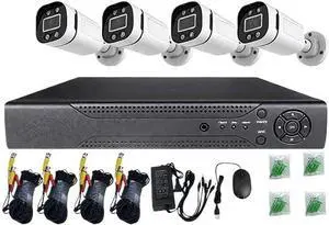 Home Security System 4Ch DVR Kits with 4pcs 1080P Waterproof Bullet Analog AHD TVI CVI Camera 5MP Lens Color Night Vision Outdoor Surveillance Wired CCTV Set 24/7 Recording (4ch,5mp)