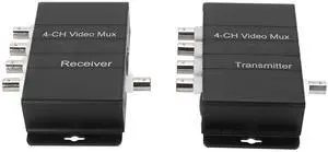 4 Channel Video Multiplexer, Analog HD Video to Coaxial Cable Transmitter and Receiver, Anti Interference, Long Distance 400M Support, for Diversified Surveillance Solutions