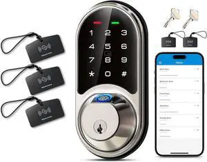 Veise RZ07 Smart Lock, Fingerprint Door Lock, 7-in-1 Keyless Entry with App Control with VK01 IC Cards