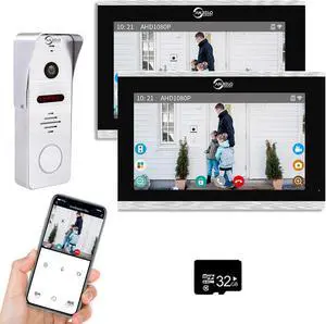 Wireless Video Doorbell Intercom System Doorbell with Camera,10 inch Touch Monitor 1080P Video Entry Doorphone TUYA IP Wired Video Door Phone for Home Villa Apartment (1 Bell+2 * 10 inch)