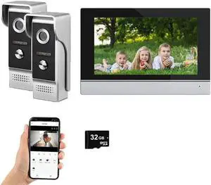ANJIELO SMART Wired Video Intercom System,WiFi 1080P 7 Inch Color Touch Monitor,Video Intercom System Doorbell Camera with Motion Detection,Anti-Tamper Alarm,Night Vision (2 Doorbell+1 Monitor)