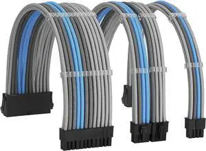 FormulaMod Sleeve Extension Power Supply Cable Kit 18AWG ATX 24P+ EPS 8-P+PCI-E8-P with Combs for PSU to Motherboard/GPU Fm-NCK3 (Silver Grey Sky Blue)
